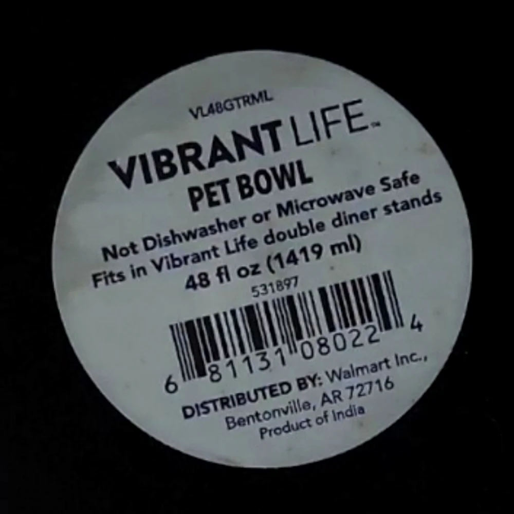 NWT Vibrant Life Dog Cat Pet Dish Bowl Black White Bones Stainless 48 fl oz